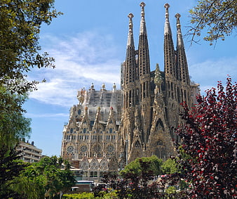 Sagrada Familia Cathedral in Barcelona with Blue Sky