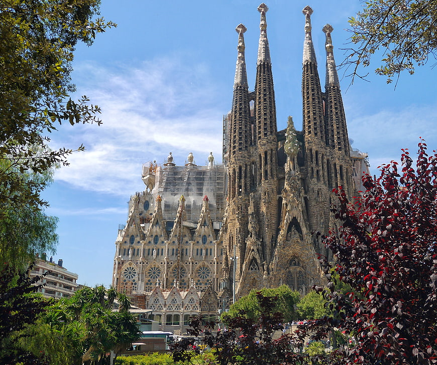 Sagrada Familia Cathedral in Barcelona with Blue Sky