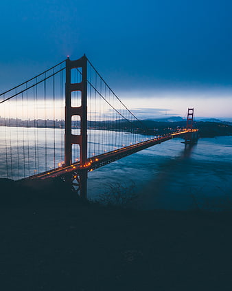 Golden Gate Bridge at Twilight with City Lights