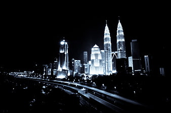 Black and White Night View of Kuala Lumpur Skyline