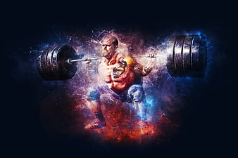 Powerlifter Squatting with Glowing Energy Effects