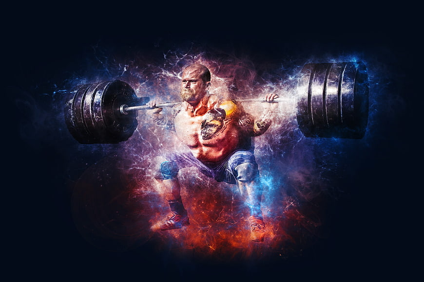 Powerlifter Squatting with Glowing Energy Effects