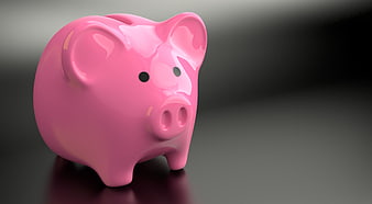 Pink Ceramic Piggy Bank On Dark Gray Background