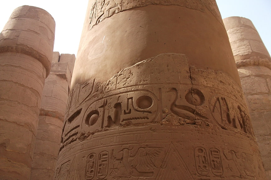 Ancient Egyptian Hieroglyphics on Massive Stone Columns