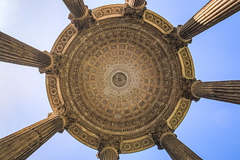 Low angle view of classical dome ceiling with columns