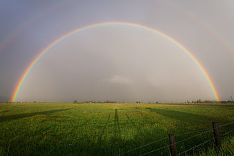 Double Rainbow Arching Over Green Pasture