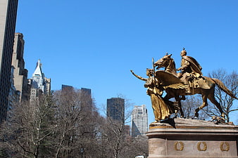 Golden Equestrian Statue in Central Park, New York City