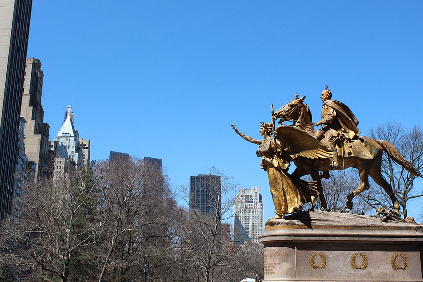Golden Equestrian Statue in Central Park, New York City