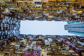 Inverted Hong Kong Cityscape with Central Sky Copyspace