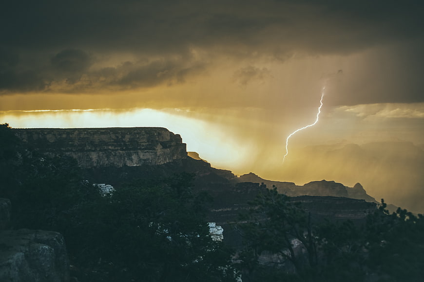 Dramatic Lightning Storm Over Rocky Mountain Landscape