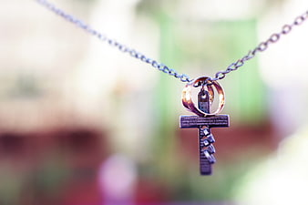 Silver Cross Pendant Necklace With Rings And Chain