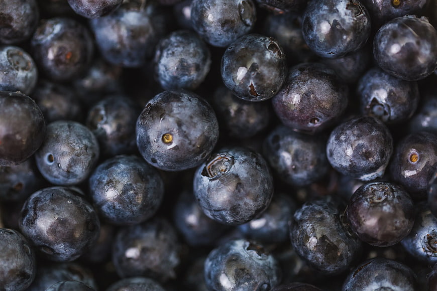 Close-up texture of fresh blueberries with natural bloom