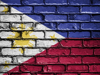Philippine Flag Painted On Textured Brick Wall Background