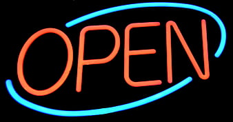 Neon Open Sign with Blue and Orange Lights