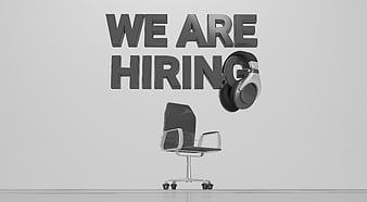3D We Are Hiring Text With Office Chair And Headphones