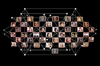 Diverse faces connected in a digital network web