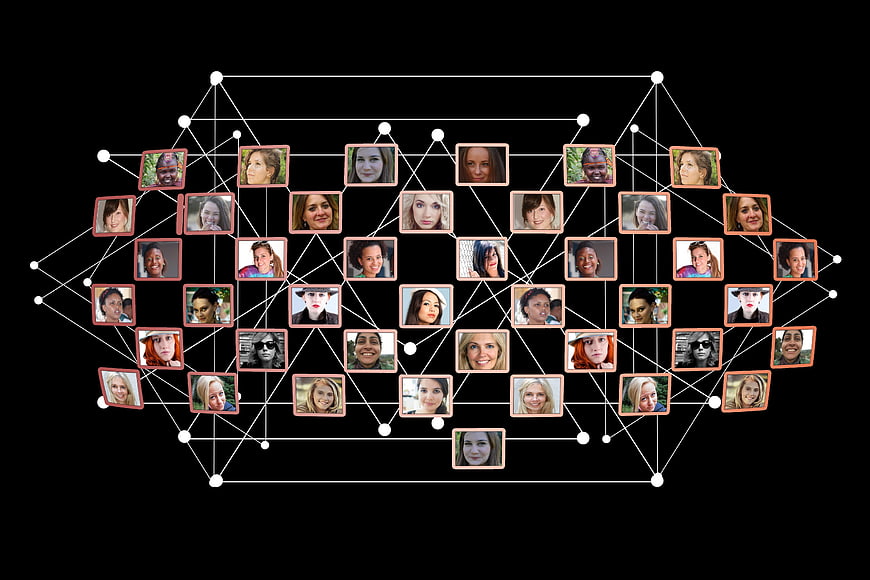 Diverse faces connected in a digital network web
