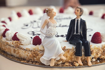 Wedding Cake Topper Figurines with Raspberry and Cream Decoration