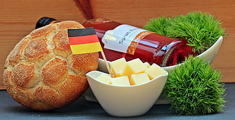 German Bread, Cheese, and Syrah Wine Still Life