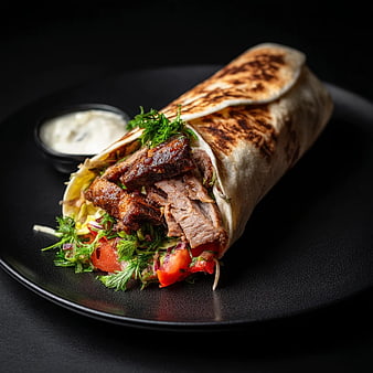Grilled Meat Wrap with Fresh Vegetables and Sauce