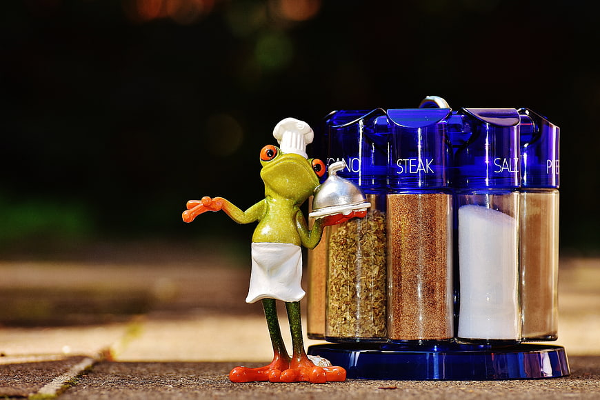 Cute frog chef figurine with spice rack
