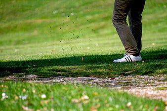 Golfer Chipping Grass on Green Course