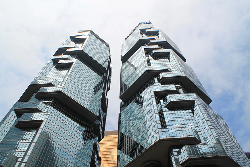 Low Angle View of Modern Glass Skyscrapers