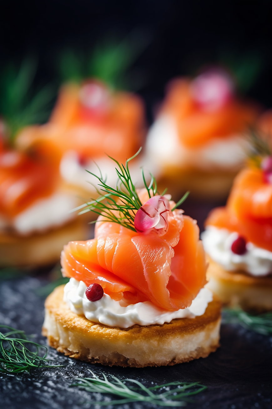 Smoked Salmon Canapes with Cream Cheese and Dill