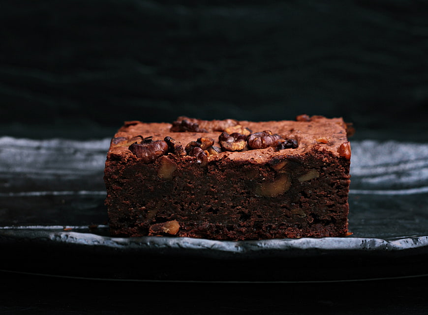 Dark Chocolate Walnut Brownie on Slate Plate