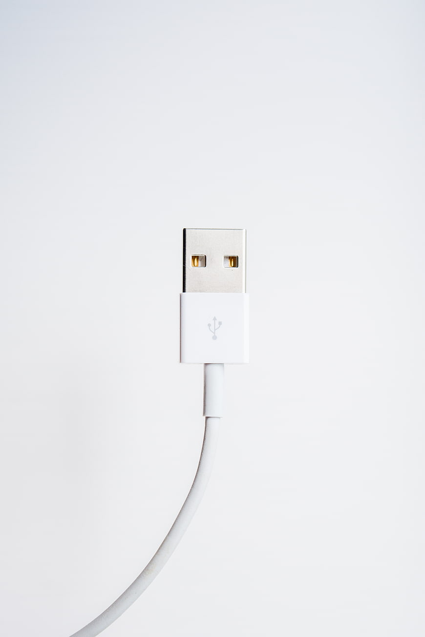 White USB Cable Connector on Clean White Background