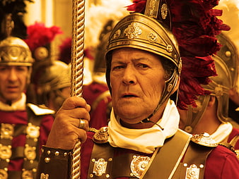 Roman Soldier In Golden Armor And Red Plume