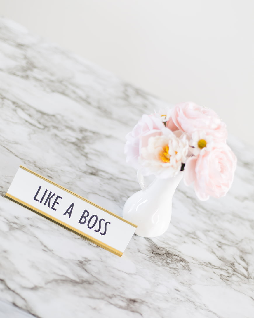 Like a Boss Sign with Pink Flowers on Marble