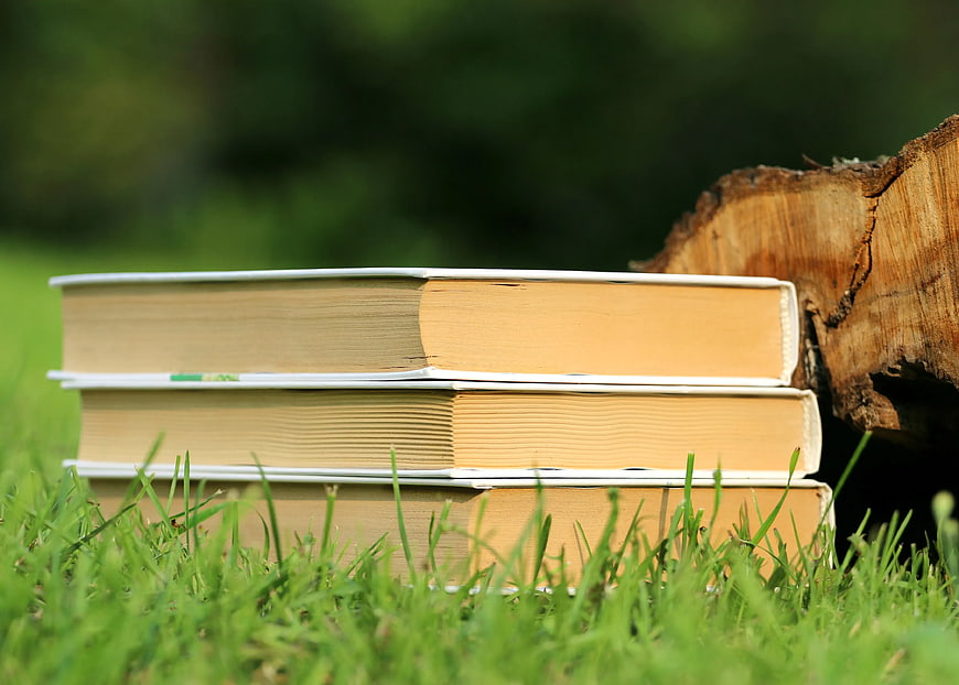 Stack of Books on Grass in Park