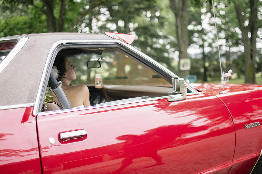 Bride in Red Vintage Classic Car