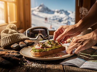 Avocado Toast Garnish in Alpine Chalet with Mountain View
