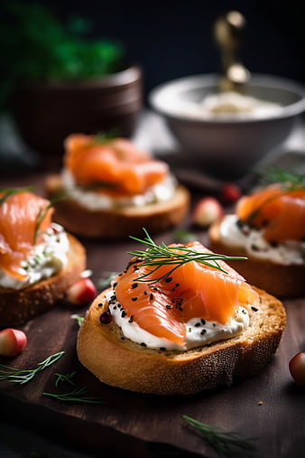 Smoked Salmon Bruschetta with Cream Cheese and Dill