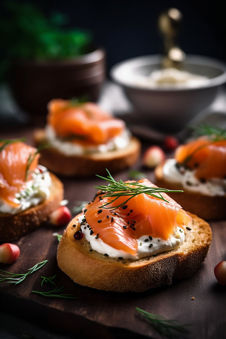 Smoked Salmon Bruschetta with Cream Cheese and Dill