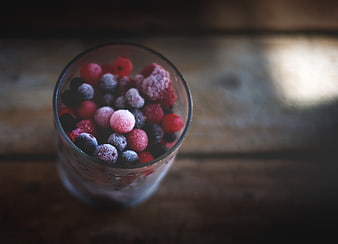 Top View of Frozen Mixed Berries in Glass