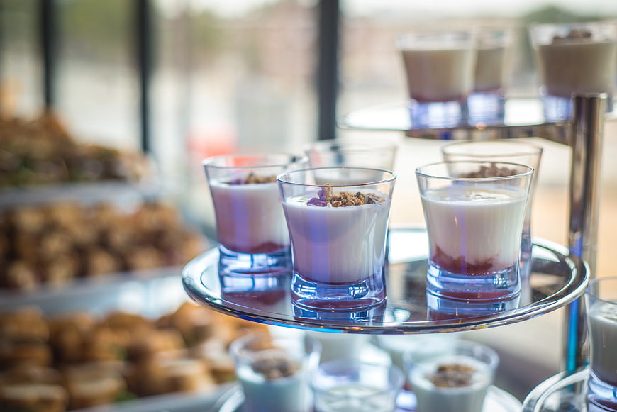 Yogurt Parfait in Glass Cups on Tiered Stand