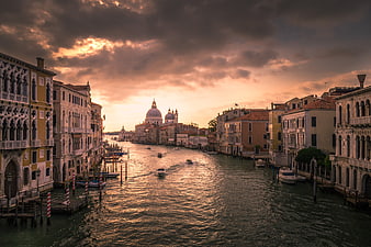 Dramatic Sunset Over Venice Grand Canal with Santa Maria della Salute