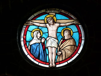 Stained Glass Window Depicting the Crucifixion of Jesus