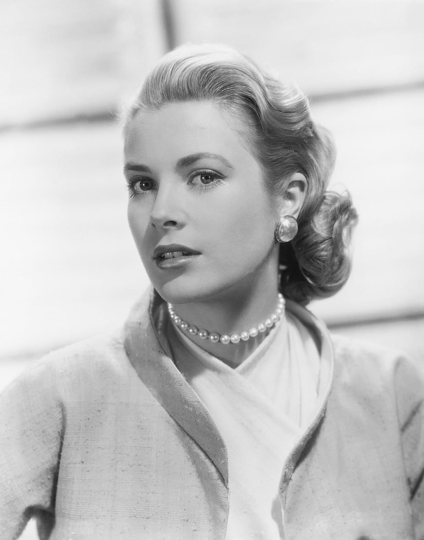 Vintage Black and White Portrait of Grace Kelly Wearing Pearls