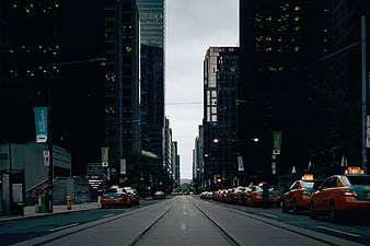 Toronto City Street with Taxis and Skyscrapers