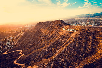 Aerial View of Hollywood Sign at Sunset