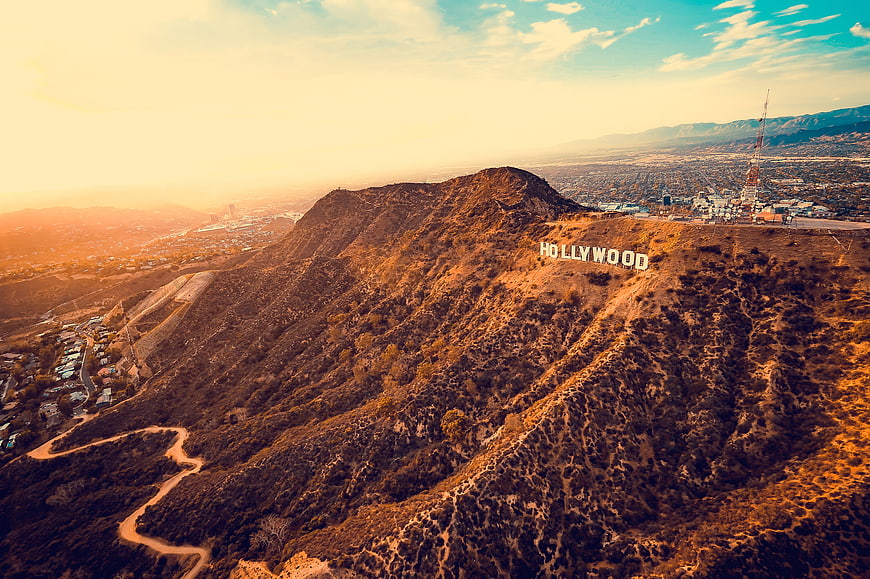Aerial View of Hollywood Sign at Sunset