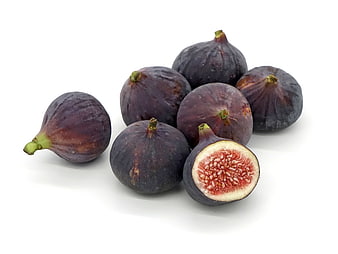 Fresh Purple Figs With Cut Cross Section On White Background