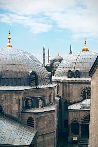Historic Ottoman Mosque Domes and Minarets in Istanbul