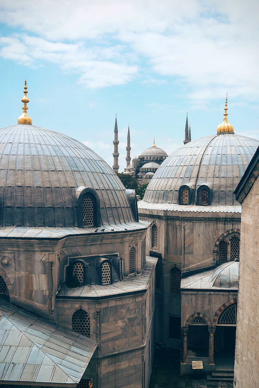 Historic Ottoman Mosque Domes and Minarets in Istanbul