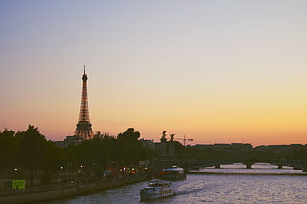 Eiffel Tower Sunset View Over Seine River Paris