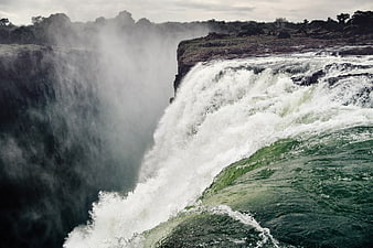Majestic Victoria Falls Waterfall with Powerful Rushing Water